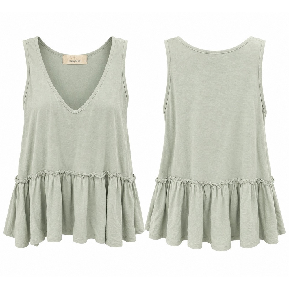 Altar'd State Sage Green V-Neck Peplum Tank Top Ruffle Hem Sleeveless Medium